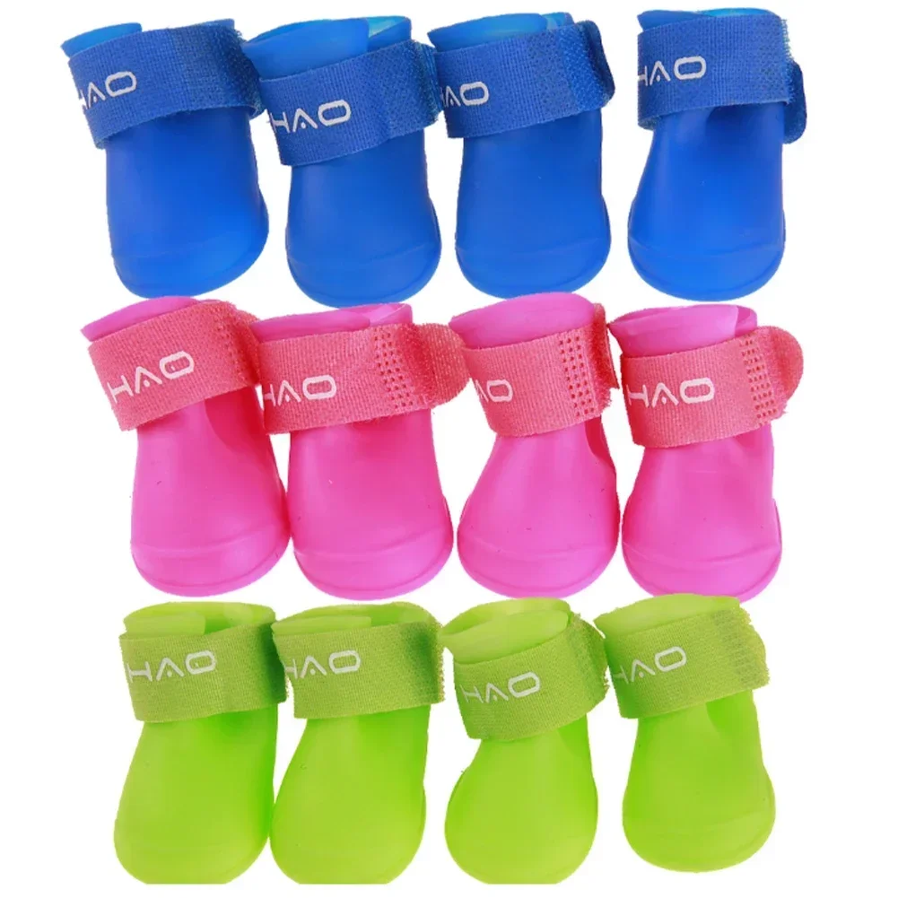 4pcs Soft Silicone Pet Rain Boots Anti-slip Wear-resistant Dog Rain Boots Jelly Color Outdoor Waterproof Shoes Pet Supplies