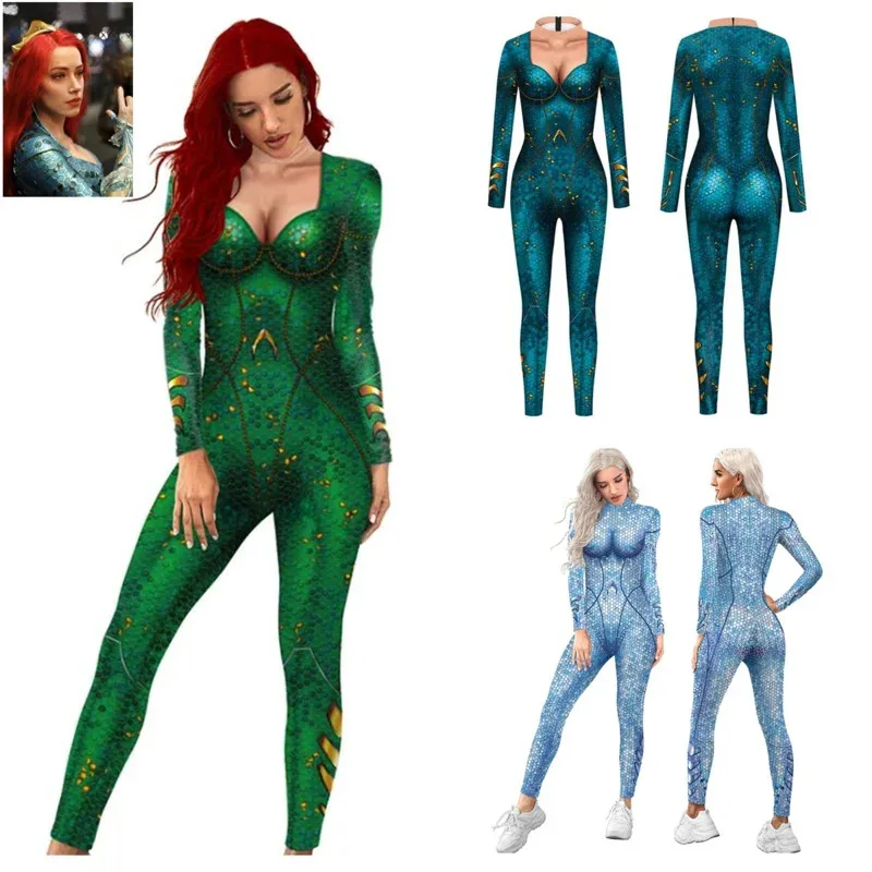 

Aquaman Arthur Curry Atlantis Queen Mera Catsuit Cosplay Jumpsuit Halloween Women Girls Zentai Carnival Fancy ball Bodysuit
