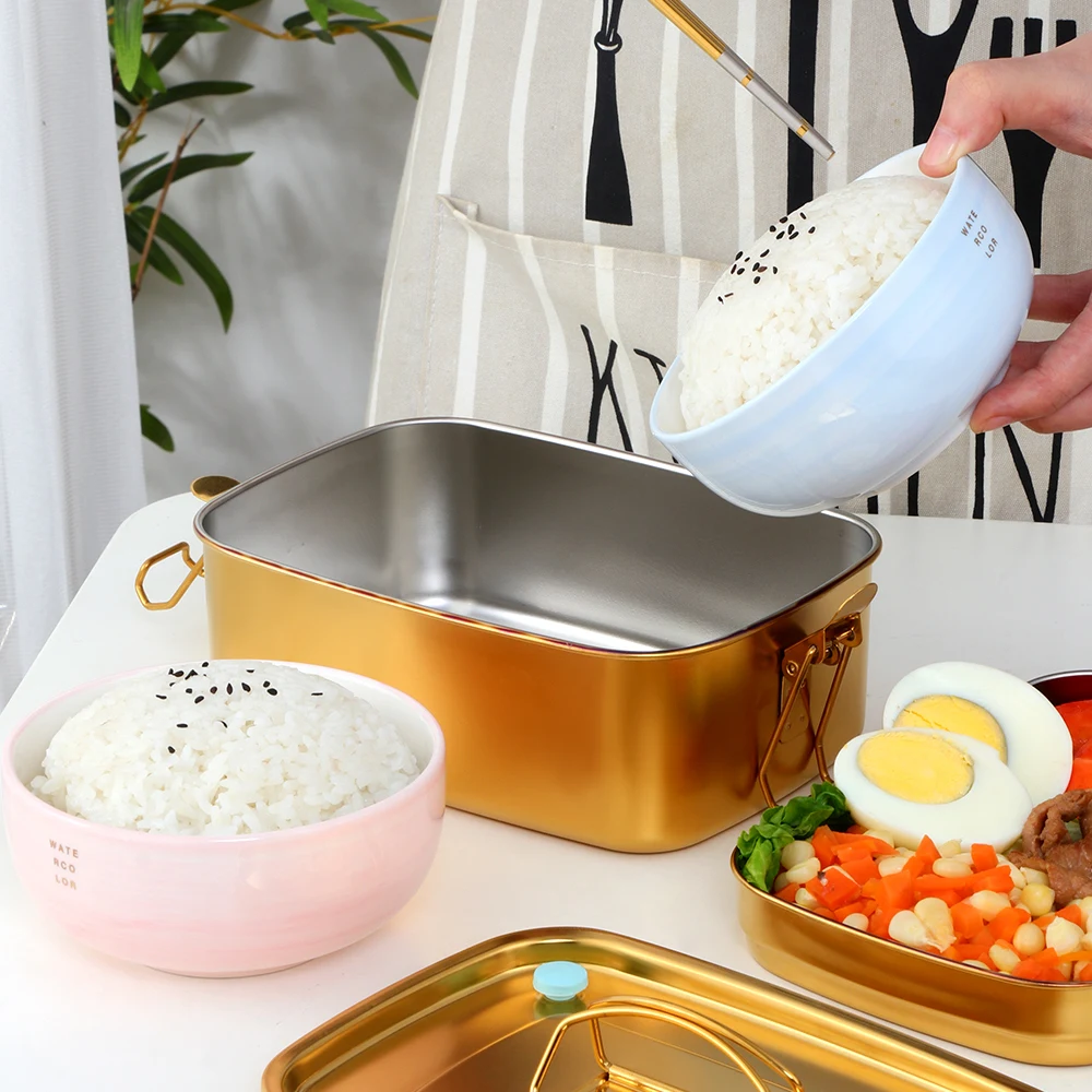 304 صندوق غداء من الفولاذ المقاوم للصدأ طبقات مزدوجة بينتو حاوية طعام وجبة خفيفة تخزين صندوق معدني حراري أواني الطعام