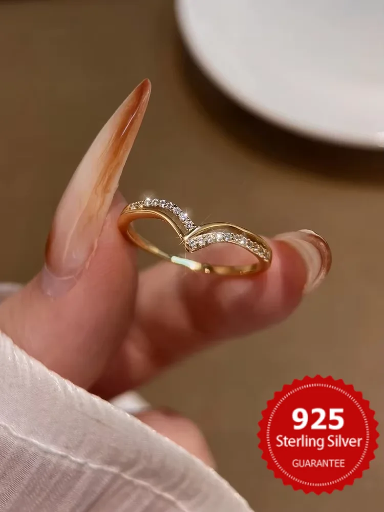 

925 Sterling Silver Fashionable Gorgeous V-shaped Zircon Ring For Women Engagement Wedding Luxury High Quality Fine Jewelry