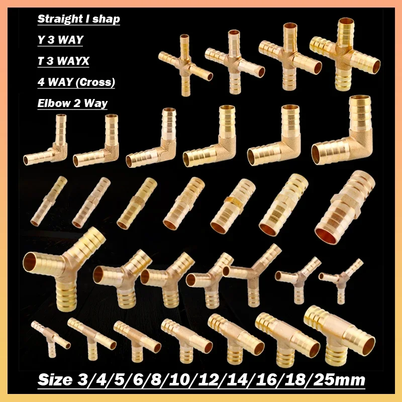 1~10Pcs Brass Barb Pipe Fitting 2 3 4 way connector For 3/4/5/6/8/10/12/14/16/18/25mm Hose Copper Pagoda Water Tube Fittings