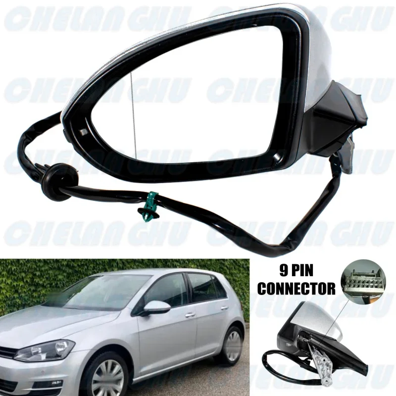 

For VW Golf 7 MK7 2013 2014 2015 2016 2017 2018 2019 2020 Left Side 9Pins Silvery Painted Puddle Lamp Power Fold Mirror Assembly