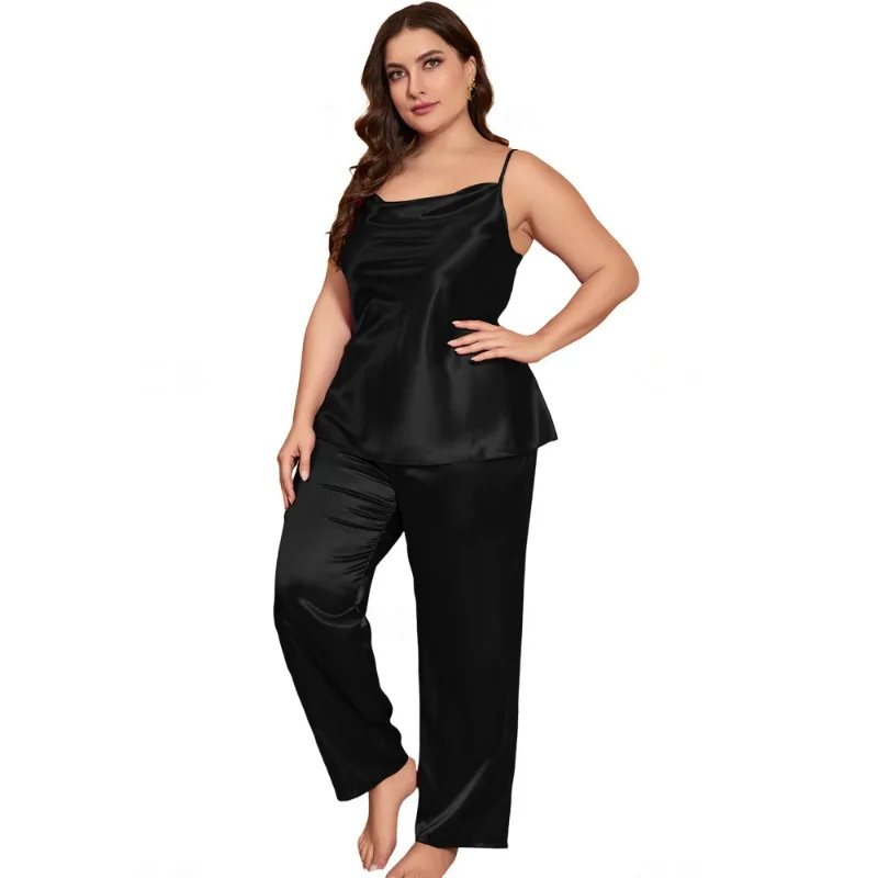 夏のプラスサイズ女性用パジャマ、おしゃれでカジュアルな2ピースセット、セクシーで快適なレディースルームウェア、デイリーウェアに