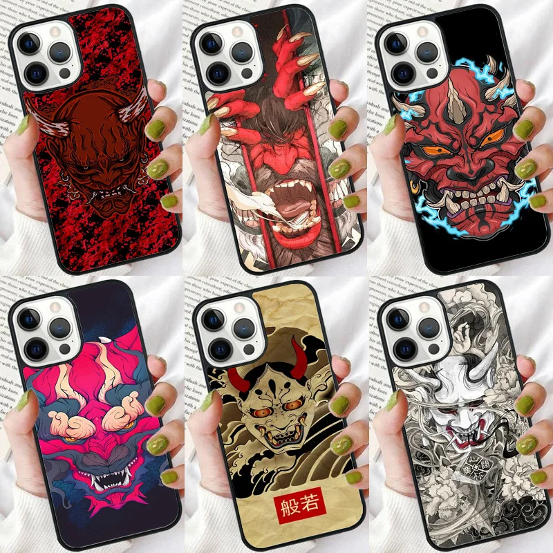 Oni Hannya Demon Mask Phone Case For iPhone 16 15 14 plus XR XS 11 12 13 Pro max Soft Bumper Shell Cover coque