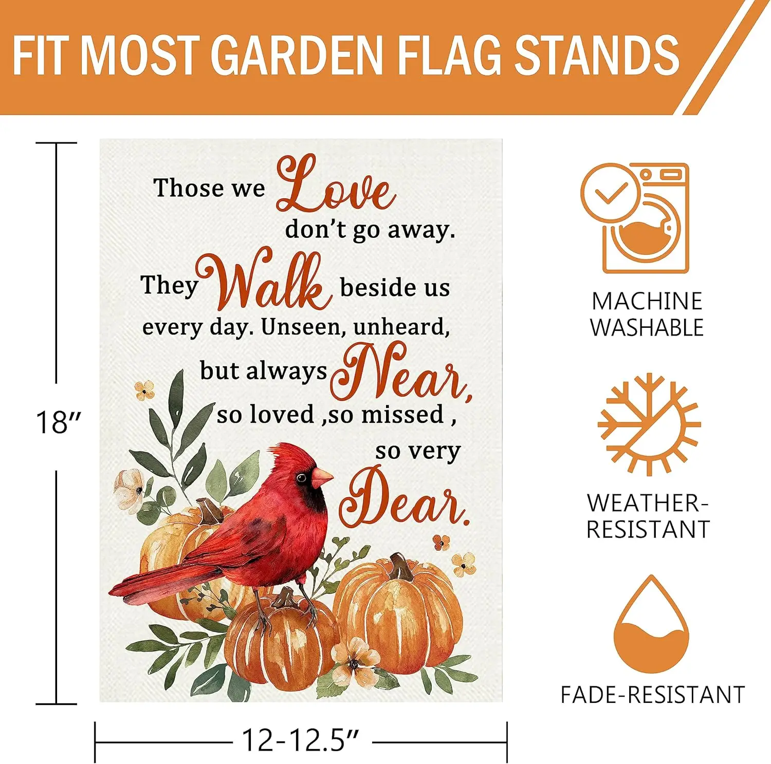 Furiaz Fall Pumpkin Cardinal Small Garden Flag, Autumn Red Bird Inspirational Quote Floral Flower Decorative Yard Outside Decora