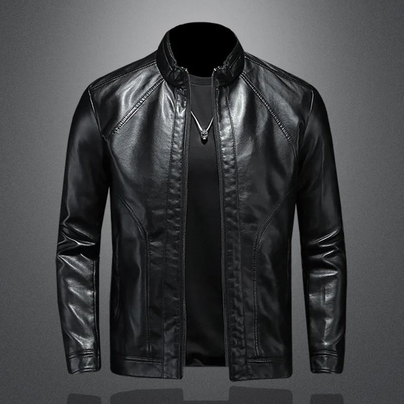 

2025 Men's New Autumn Handsome Slim Stand-up Collar All-Match Motorcycle PU Leather Jacket