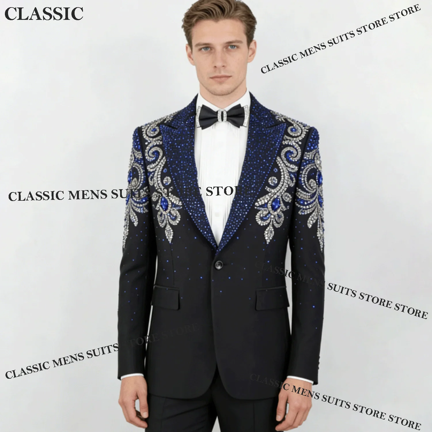 

Роскошные мужские костюмы с кристаллами и пайетками, свадебные смокинги с бриллиантовыми пайетками, приталенные, 2-х предметные комплекты, мужские пиджаки для жениха.