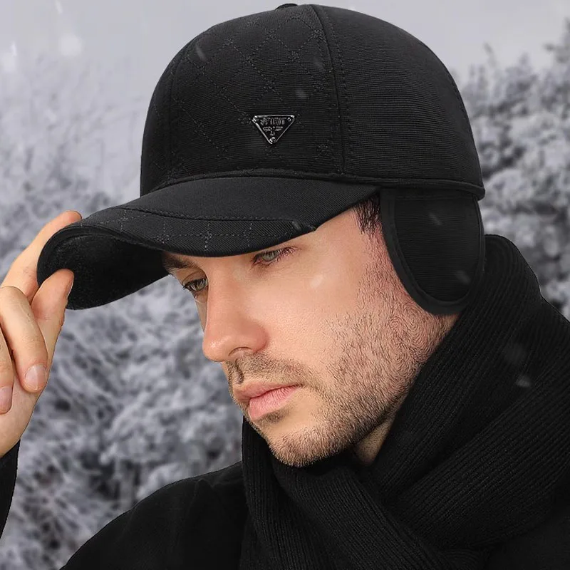 Gorro de invierno para hombre, gorros invisibles retráctiles con orejeras, cubierta cálida para las orejas al aire libre, gorra de béisbol para correr a prueba de viento para montar