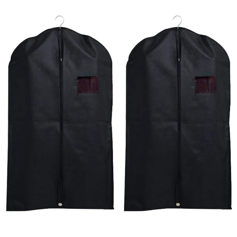 

2Pcs Dust-proof Suit Bag Clothes Cover for Home Black Women Coat Hanger Protectors Garment Dust Cover Anti-static
