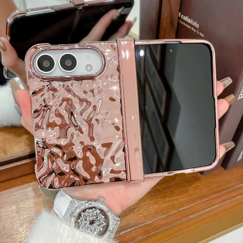 Luxury Plating Water Ripple Advanced Phone Cases for iPhone Duo 2026 Shockproor Ultra-thin Fold PC Back Cover Anti Scratch Funda