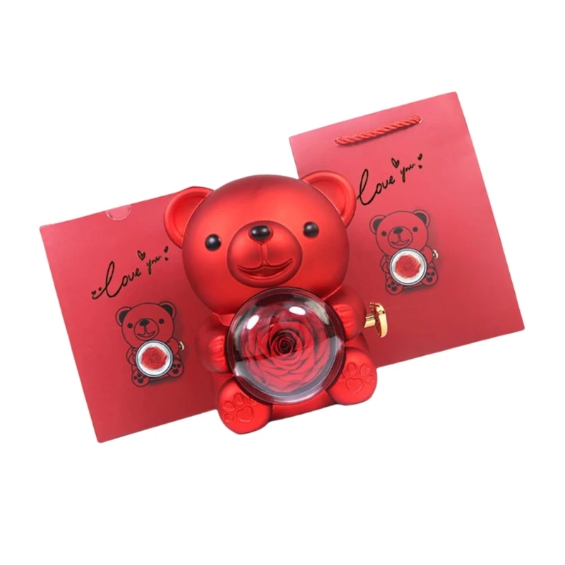 Coffret cadeau élégant avec texture en plastique rose d'ours préservés, cadeau pour