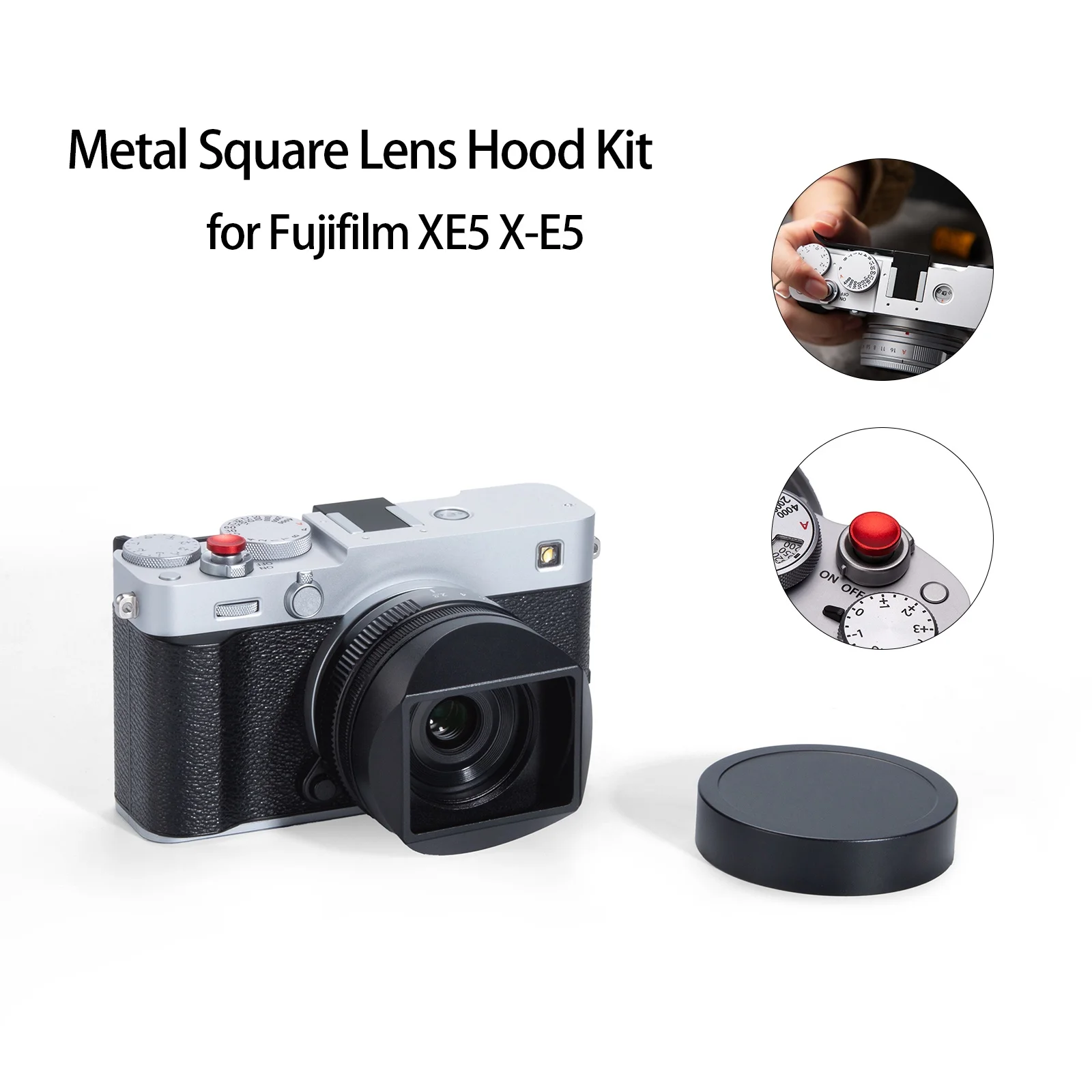 

Square Metal Lens Hood Kit for Fujifilm XF 23mmF2.8 27mmF2.8 Lens Hood Shade for XE5 Accessories Metal Thumb Up Rest Hand Grip
