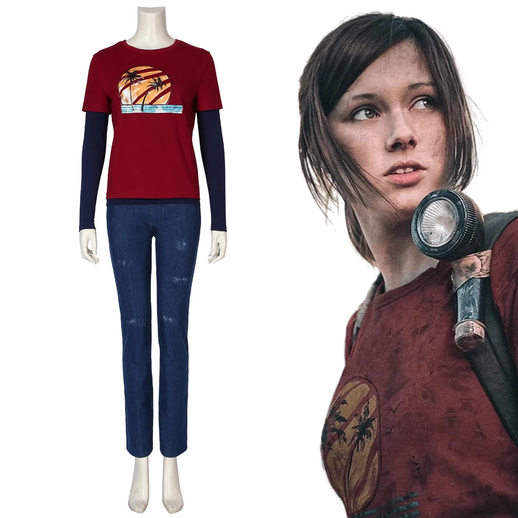 The Last Of Us Ellie Cosplay Costume Women Long Sleeve T Shirt Pants Full Set Adults Halloween Party Heroine Blouse Pants Suit