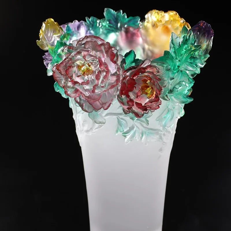 Iced Peony Vase Glazed Crystal Frosted Translucent Finish Museum Quality Artwork Luxury Home Decor 2026 Collection