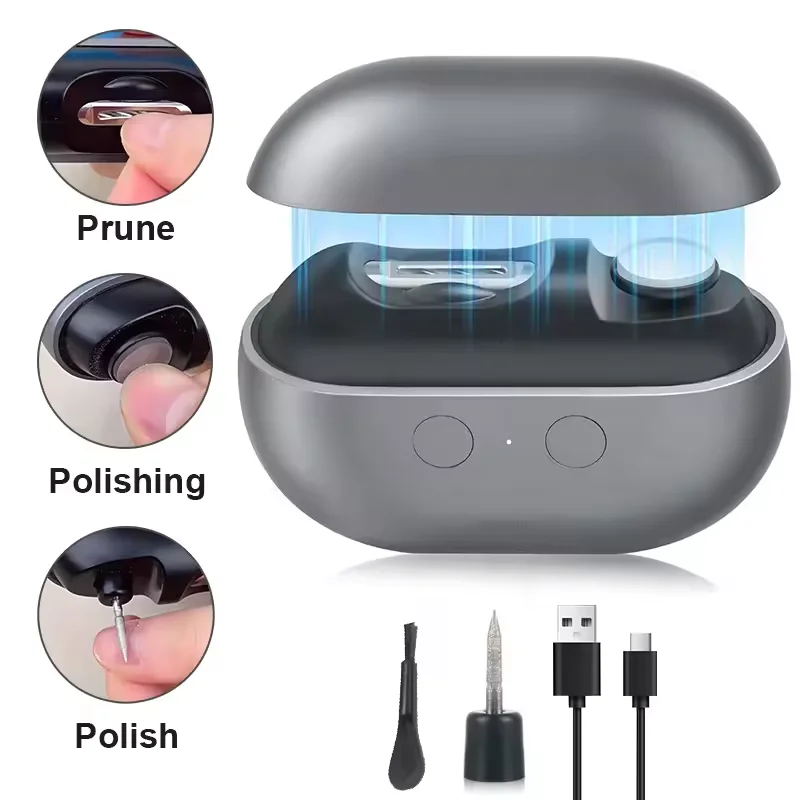 

Mini 2in1 Electric Nails Cutter Trimmer Polisher Auto LED Light Nail Dust Collector Portable Rechargeable Automatic Nail Clipper