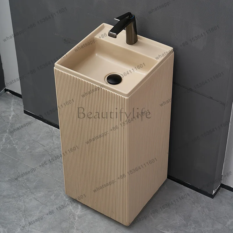 Modern simple cream color column basin artificial stone creative vertical sink integrated floor type sink