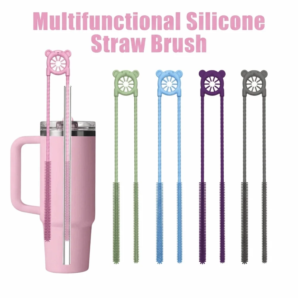 2-in-1 Straw Cleaner Brush Long Handle Soft Bristles Straw Cleaning Kit Hanging Loop Non Slip Grip Bottle Brush Tumblers
