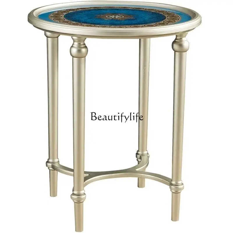 

American light luxury painted glass corner table solid wood European living room sofa small coffee table