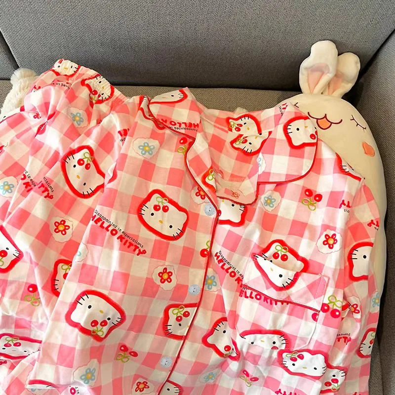 Cute Hello Kitty Home Sleepwear Spring New Long Sleeve Pants Cardigan Can Be Worn Outside Pijama Women Pajama Sets Women's Sleep