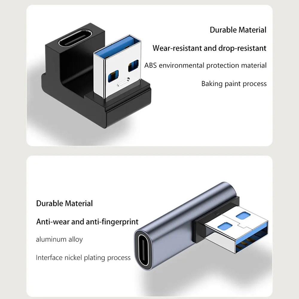 1Pcs 3A Type C USB 3.1 Charging Data Cable Adapter Converter for Android 90/180 Degree Elbow OTG Adapter Fast Charging 10Gbps