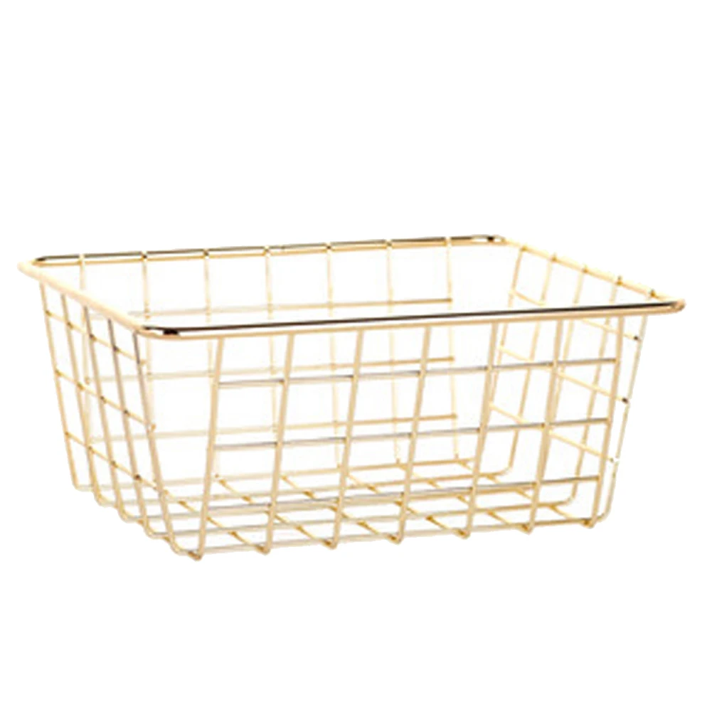 Storage Basket Solid Color Household Iron Basket Storage Box Bedroom Bathroom Gold S