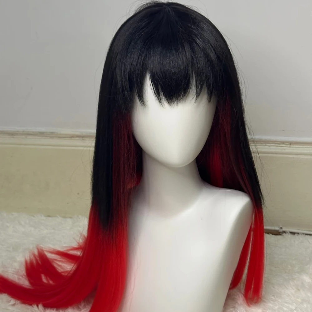 Anime Tsubakino Yuu Cosplay Wig Black Red Gradient Long Straight Hair Realistic Scalp Top Rose Net Heat Resistant Synthetic Wig