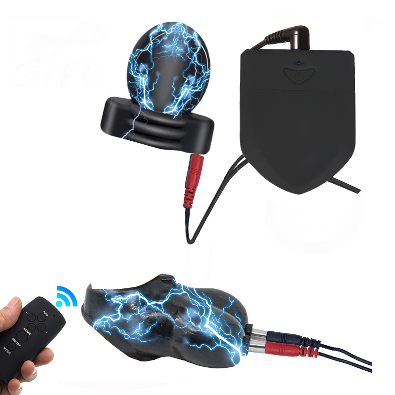 Men's Electro Shock Glans Trainer Massage Cup Penis Stimulator BDSM Bondage Delay Training Masturbator with Cock & Scrotum Sleev view 3