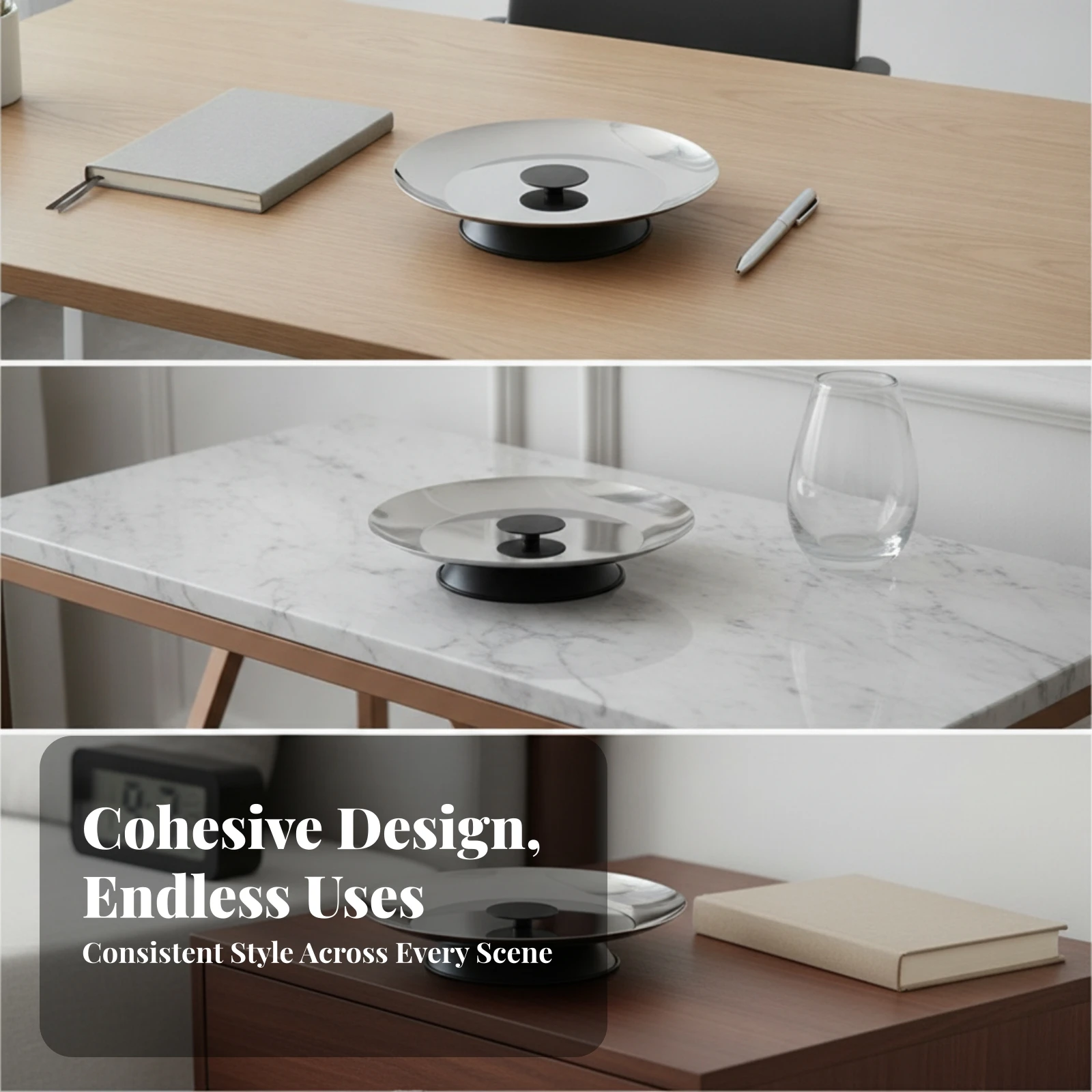 Round Tray with Pedestal Base Minimalist Pedestal Tray Raised Compact for Coffee Table, Entryway