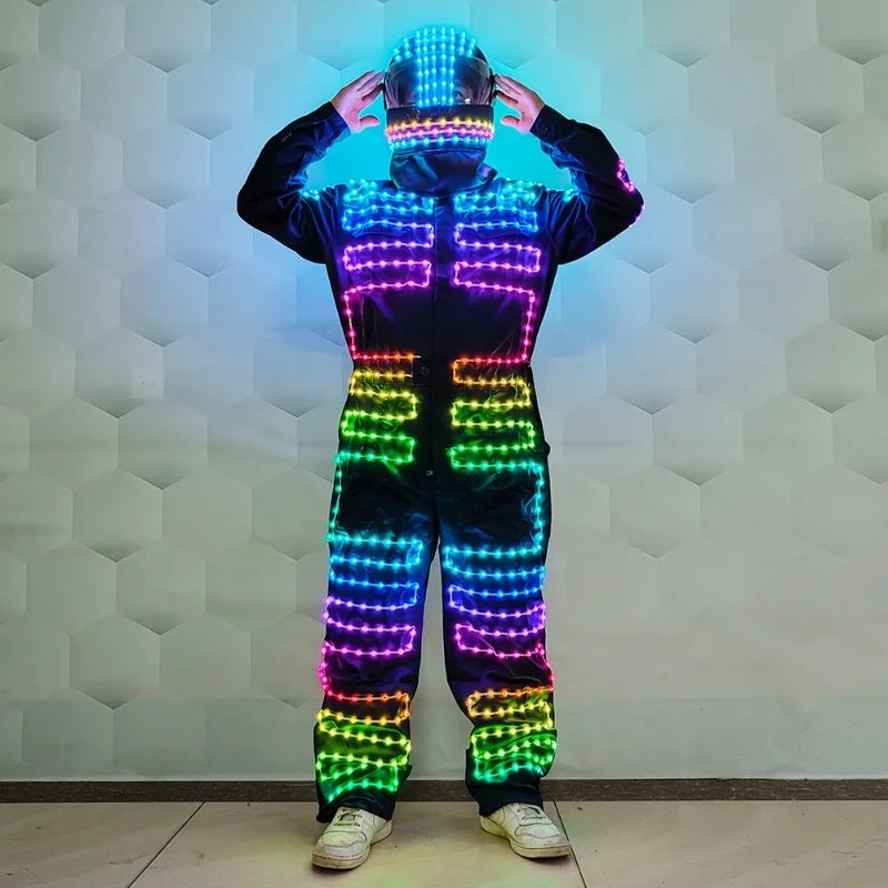 Full color LED robot suit Stage dance show Festival party Luminous work suit led glow-in-the-dark helmet jacket prop