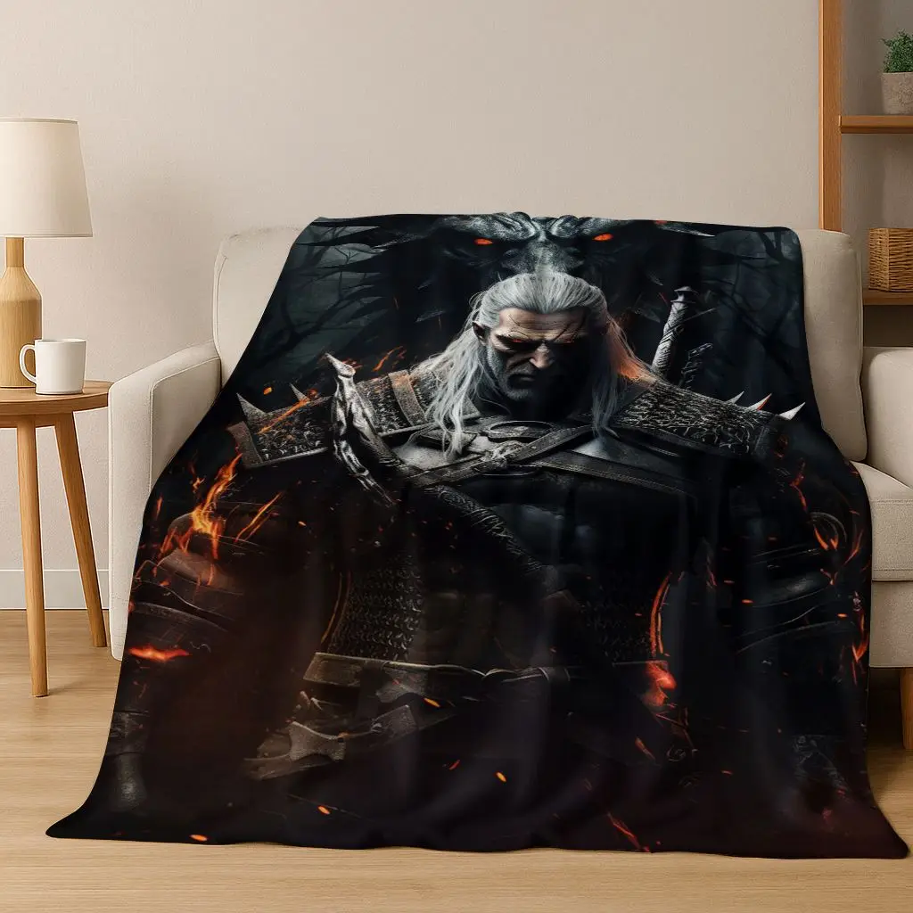 3D The W-Witcher Geralt Games Cartoon Flannel Blanket,Warm and Cozy Soft Throw Blanket for Home Bedroom Bed Sofa Cover Kid Gift