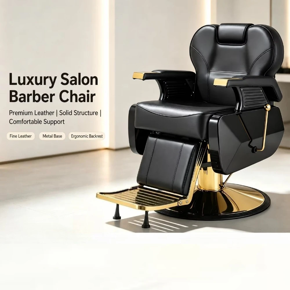 Gold Plated Barber Chair, Reclining Rotating Hairdressing Chair with Hydraulic Pump, Salon Furniture for Barbershop