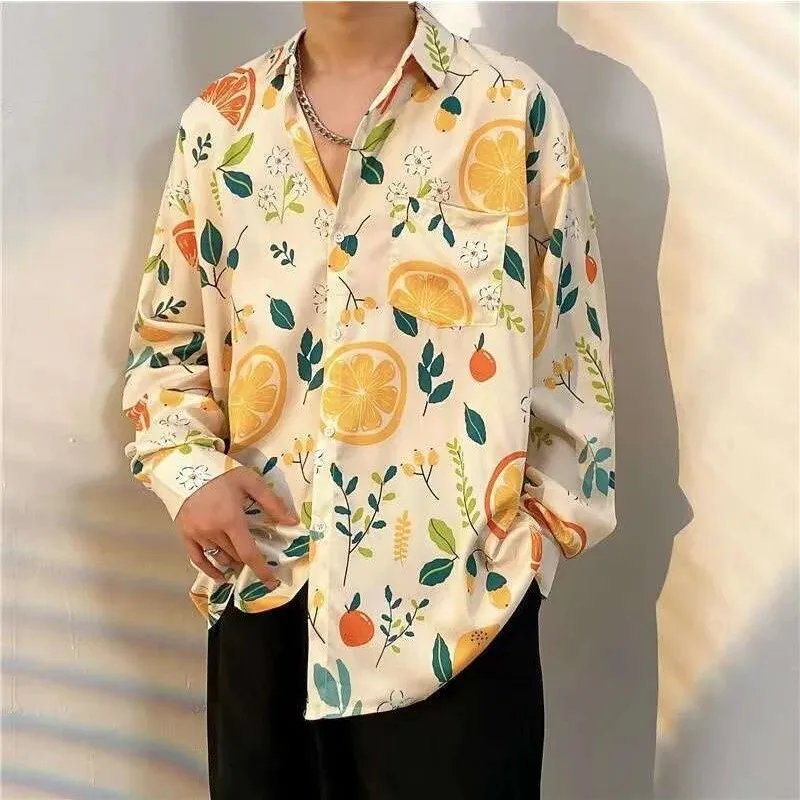 Yellow Lemon Blouse Women Leaf Print Casual Shirts Spring Summer Blusa Unisex Long Sleeve Novelty Oversized Tops Holiday Clothes