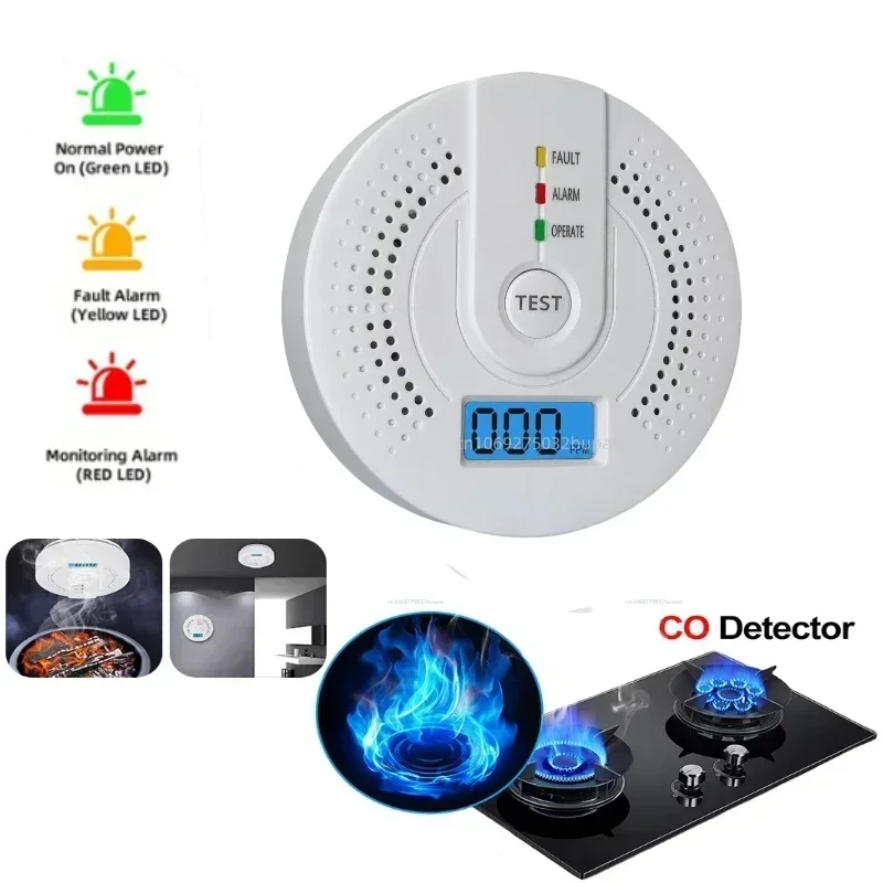 Unabhängiger CO-Alarmsensor Kohlenmonoxid-Alarmmelder Hochempfindlicher Warnmelder mit LED-Anzeige CO-Alarm Batteriebetrieben – Detail 1