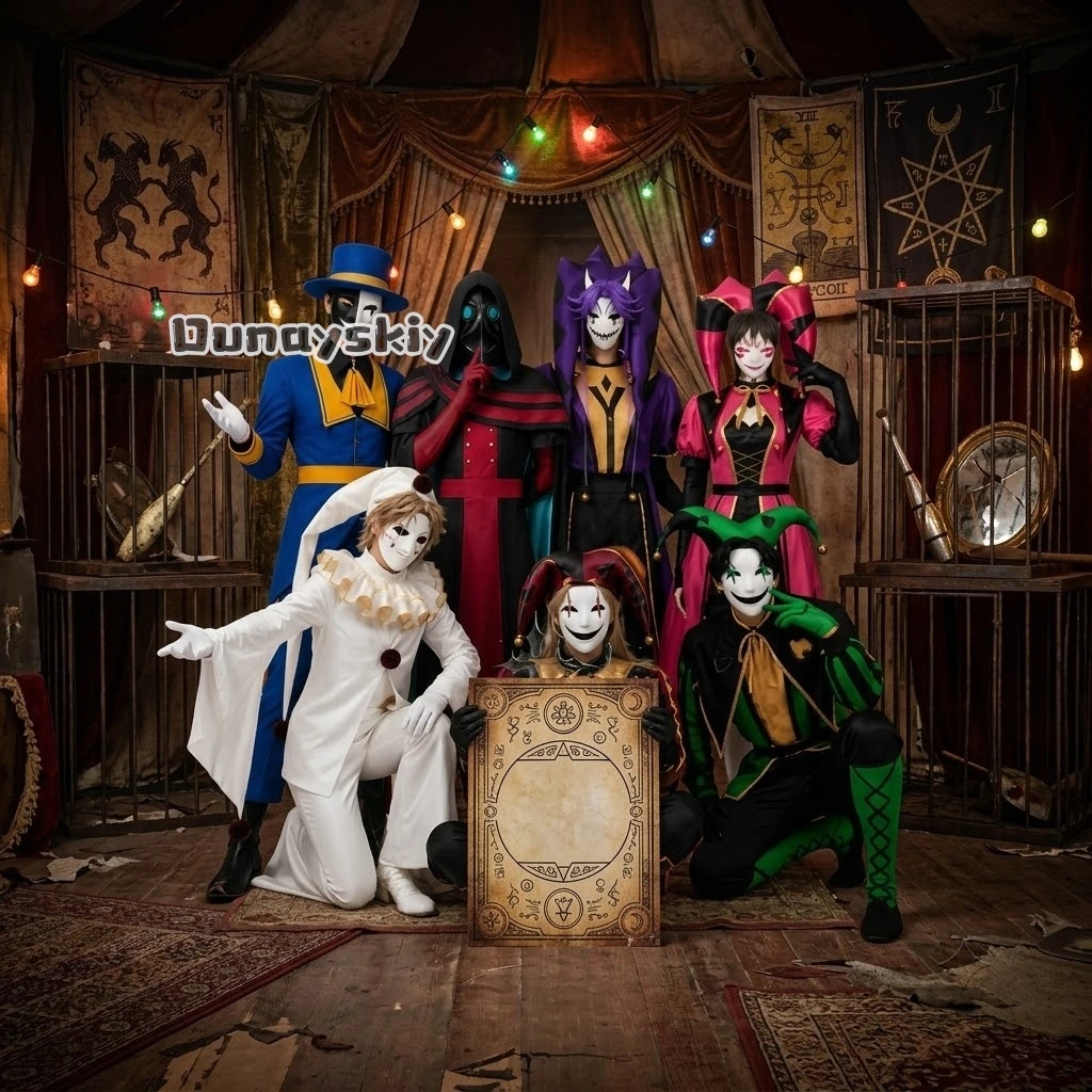 KS*21The Circus Pierrot Har Columbina Ticket Collector Cosplay Costume Full Dark Circus Outfit For Comic Halloween party