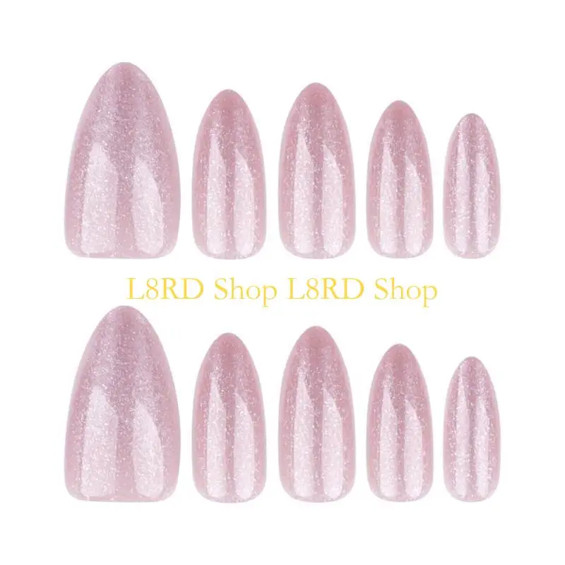 L8RD 24 Pieces Almond Cats Eye Press On Acrylic False Manicure Accesories Easy To Apply For Everyday Use