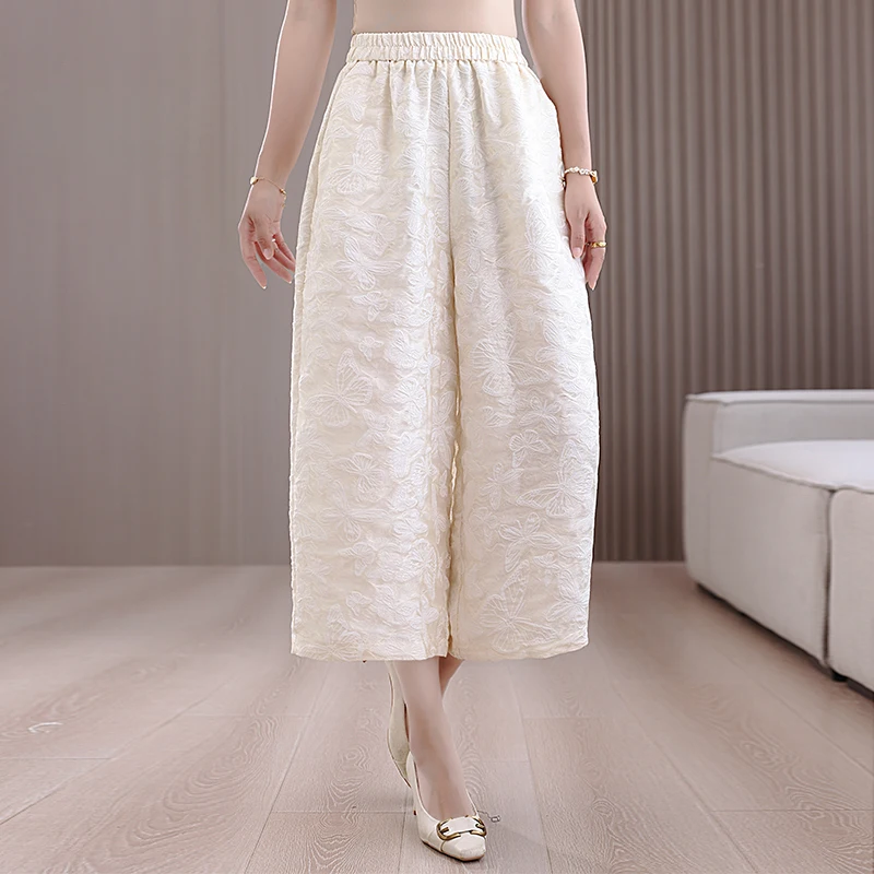 

plus Size Women's Casual Pants Wide Leg Harlan Nine Point Summer New Style Ethnic Style Commute Style Pocket Natural Waist