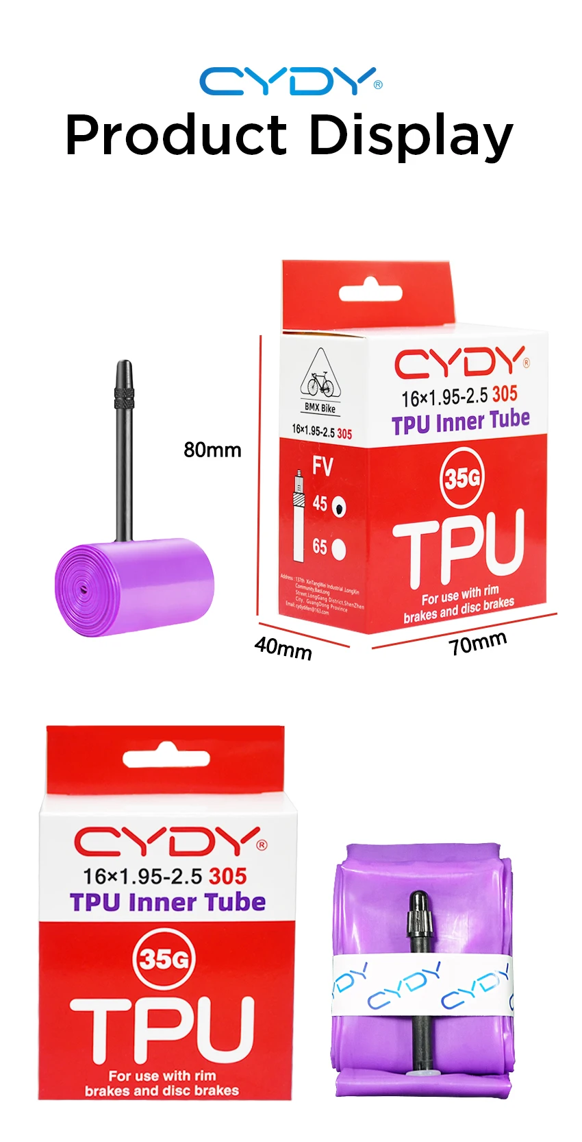 CYDY TPU Fahrradschlauch 16 Zoll 305 16x1.95 2.0 2.125 2.25 2.35 2.4 2.5 Zoll Ventil 45mm BMX Fahrradreifen Pneu Fahrradreifen – Detail 10