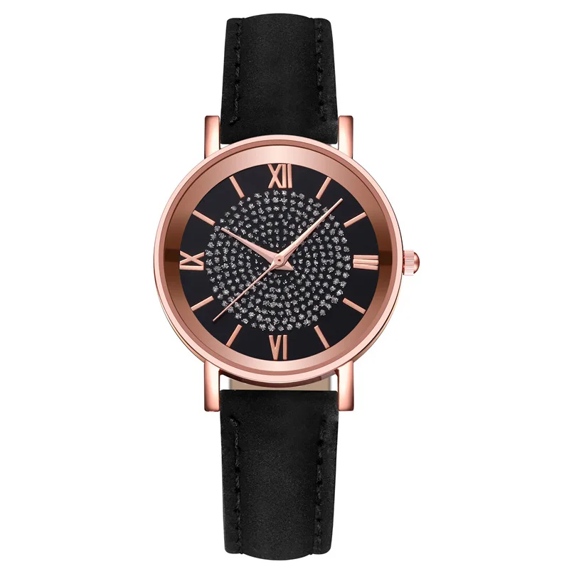 Rhinestone Decor Quartz Watch Round Pointer Minimalist Roman Numeral Electronic Wristwatch For Women Men's Gift