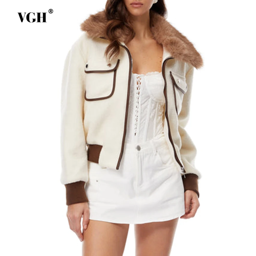 

VGH утягивающие повседневные теплые куртки для женщин с капюшоном и длинными рукавами, плюшевая осенняя темпераментная куртка, женская модная стильная новинка