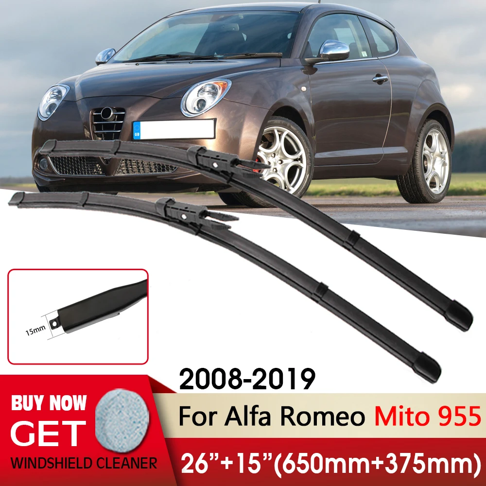

Щетки стеклоочистителя (левая и правая) 26+15 дюймов для Alfa Romeo Mito 955 2008-2019, крепление на зажим, автомобильные аксессуары