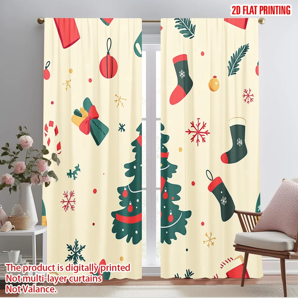 2pcs,2D plane printing Contemporary Curtains Christmas Tree Snowman Winter Gift (2) Polyester Easy Install (without rod)