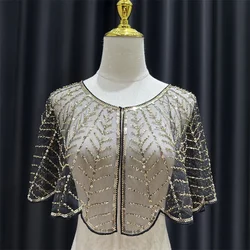 Beading &Sequin Leaf  Shawl Elegant Sparkly Cape Breathable Mesh Short Cardigan Women Trend Dress Accessories For Party Prom 03