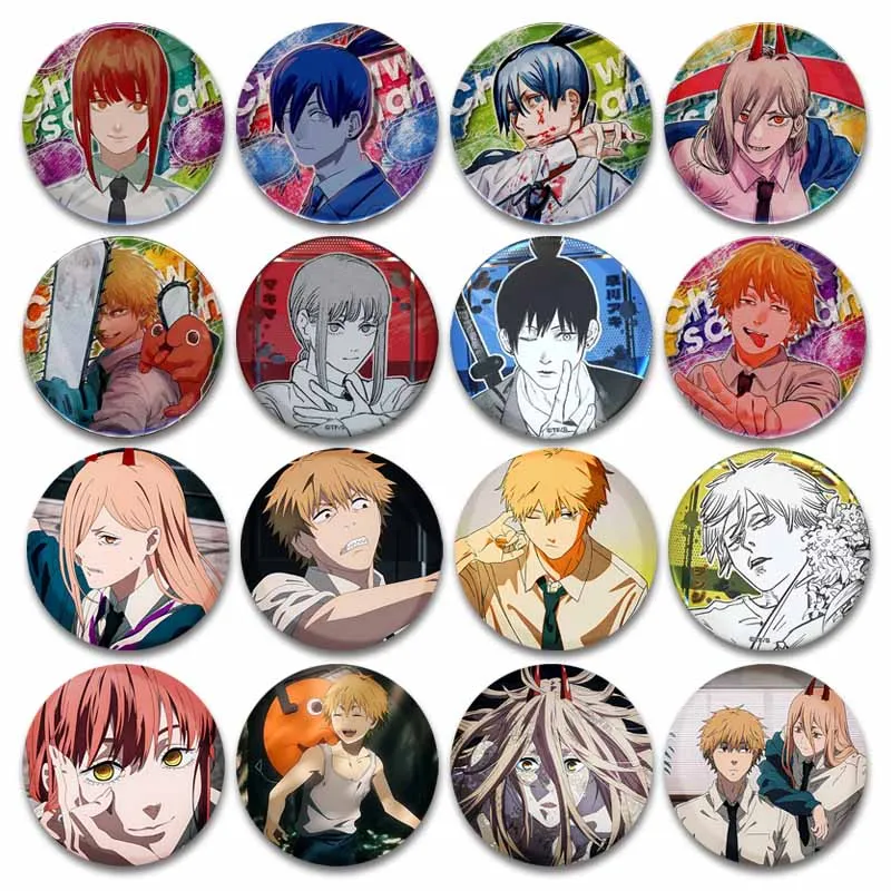 Japanese Anime Figure Power Denji Pochita Makima Aki Hayakawa Button Pins Cute Round Brooch Cartoon Badge Accessories Kids Gift