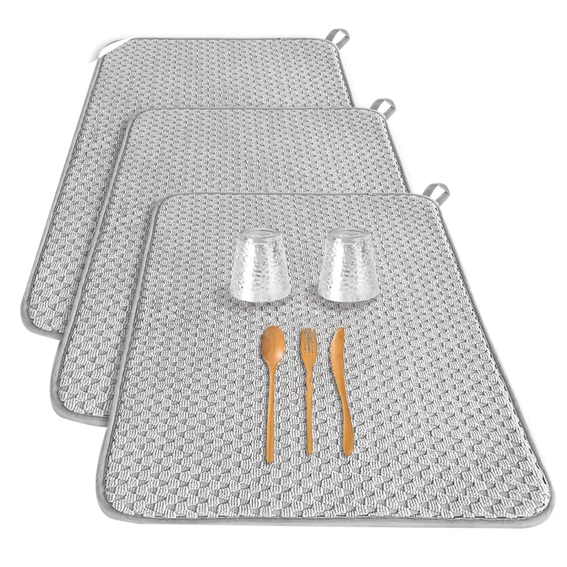 Dish Drying Mat Absorbent Microfiber Dishes Drainer Mats For Kitchen Counter,Coffee 24 X 17Inch 3PCS