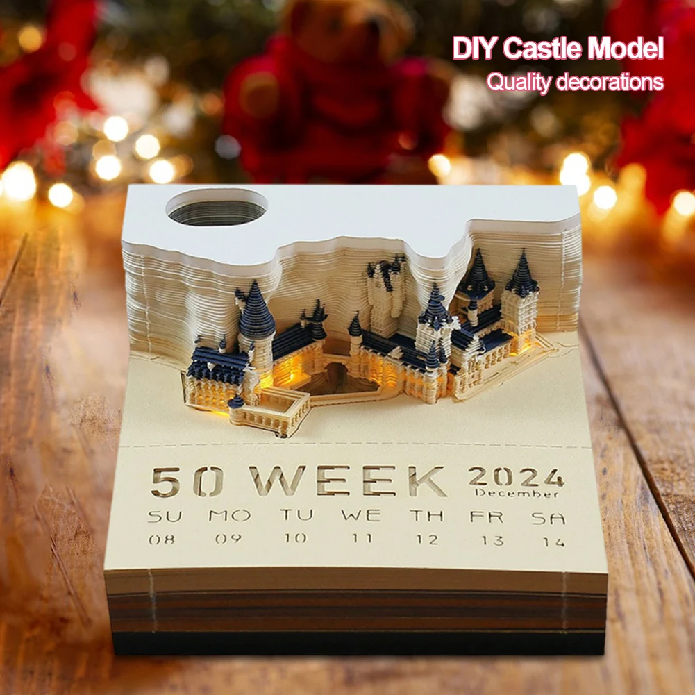 3d Bureaukalender Memo Pad Kasteel Diy Papiersnijwerk Kunstzinnige Pads Afscheuren Papier Onthullen Magisch Kasteel 3d Niet-Plakkerige Notitieblok