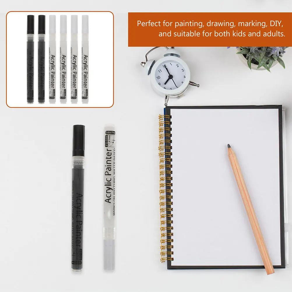 

8Pcs White Black Acrylic Paint Markers Ergonomic Design Smooth Flow Paint Pens for Artists Beginners Coloring Painting Marking
