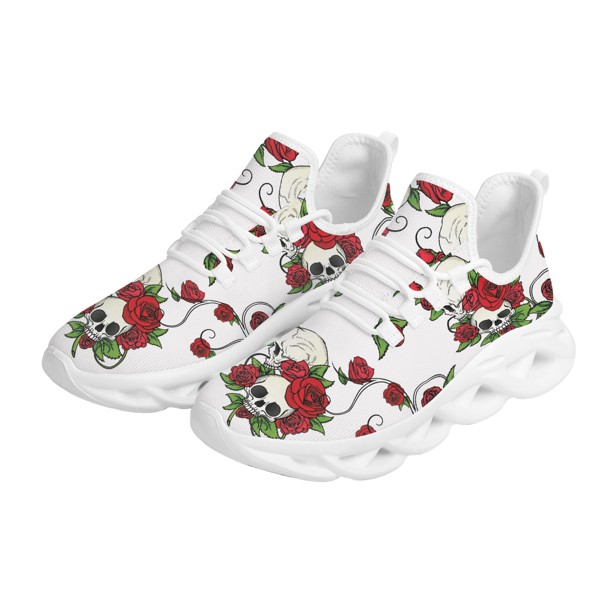 INSTANTARTS Luxury Rose Sunflower Skull Shoes Women Designers Platform White Black Sneakers Casual Shoes Zapatillas de Mujer