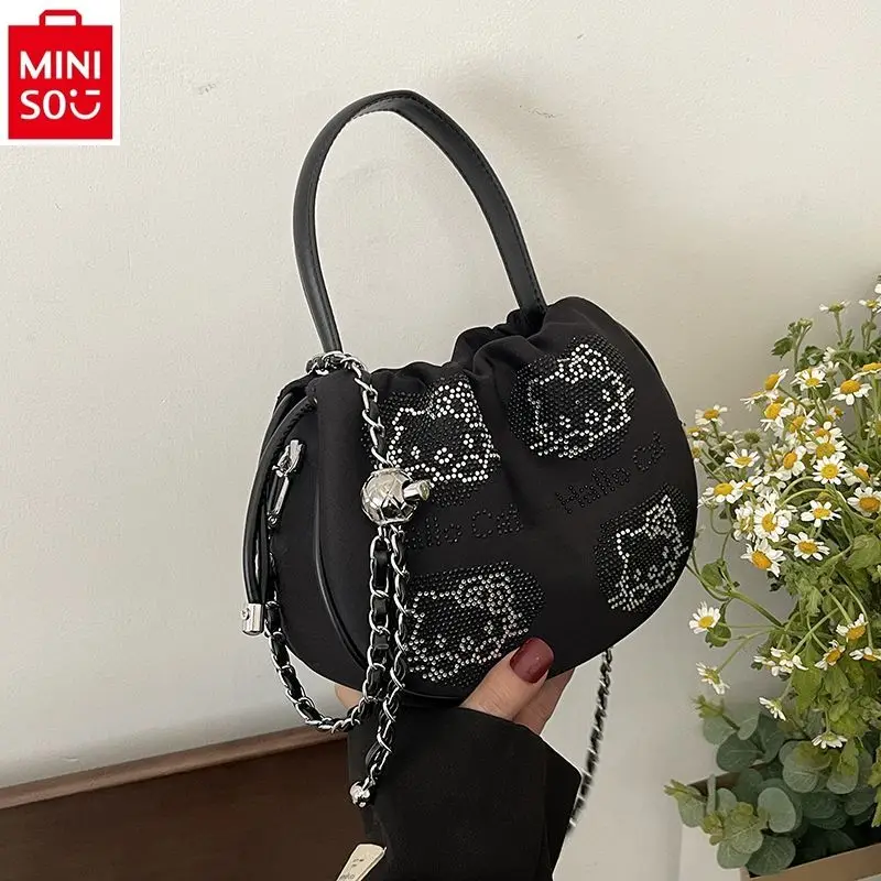 MINISO Hello Kitty Fashion Hot Diamond Chain Shoulder Bag Women\'s High Quality Versatile Storage Handbag