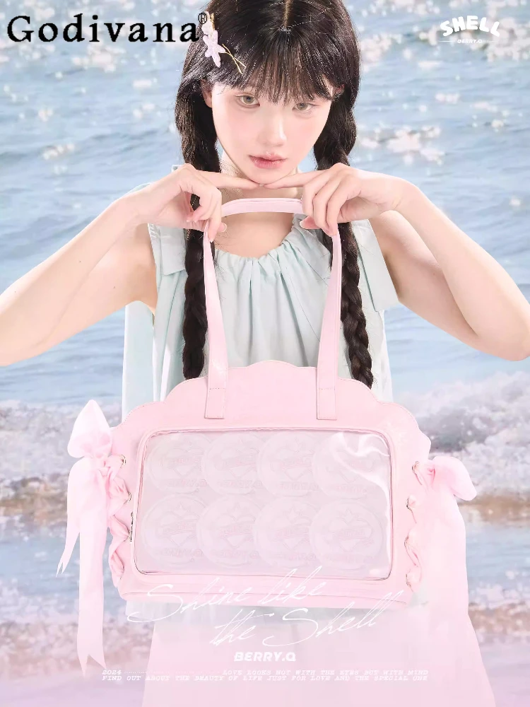 

Japanese Large Capacity Pearl Itabag Leather Handbags Solid Color Space-up Cloud Armpit Shell Bag Sweet Cute Women Shoulder Bags