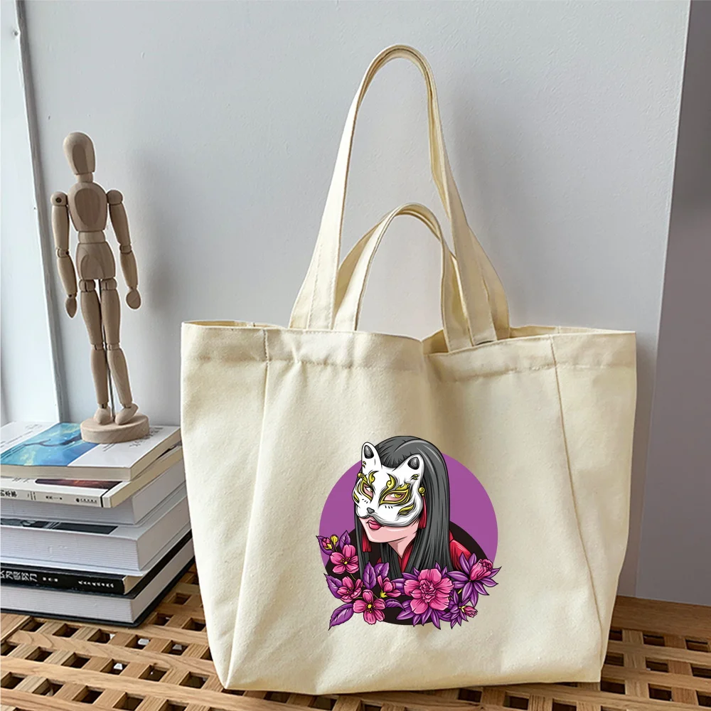 Canvas Shopping Bag 2025 New Mask Series Printed Women Shoulder Bag Harajuku Fashion Shopper Ladies Reusable Handbags Tote Bags